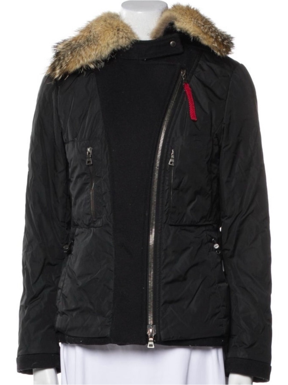 Prada sport Black parka puffer fox  Fur Collar 2000 vintage  Jacket